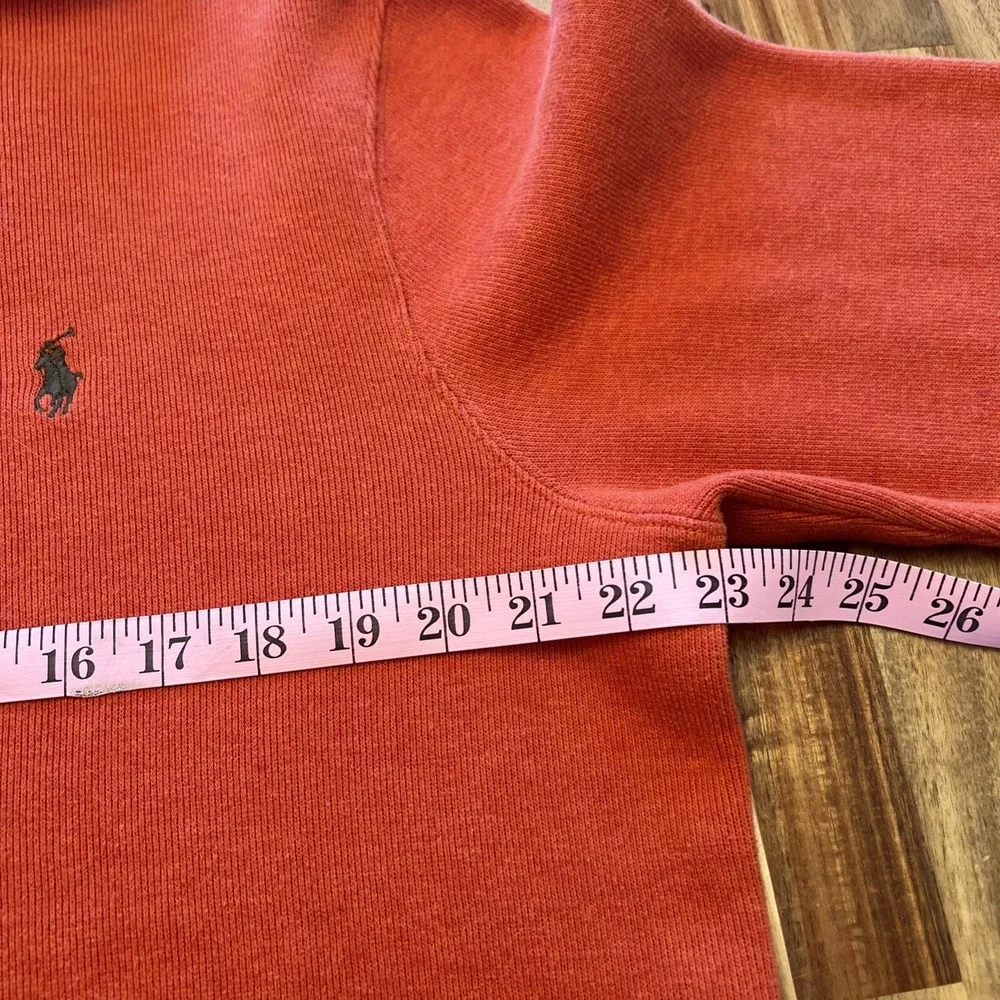 Polo Ralph Lauren Orange 1/4 Zip‎ Mock Neck Cotton Sweater Pullover Size L Pony